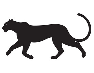 Black feline animal silhouettes: cat, panther, puma, and running leopard vector illustration