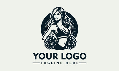 Vintage style logo featuring a smiling cheerleader, showcasing a stylized graphic design.