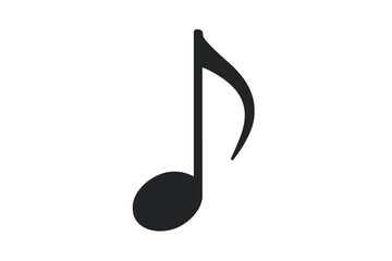 Musical note vector icon. Eighth note silhouette isolated on white. Music sound symbol for audio, melody, rhythm. Classic quaver sign for song notation, score, concert.