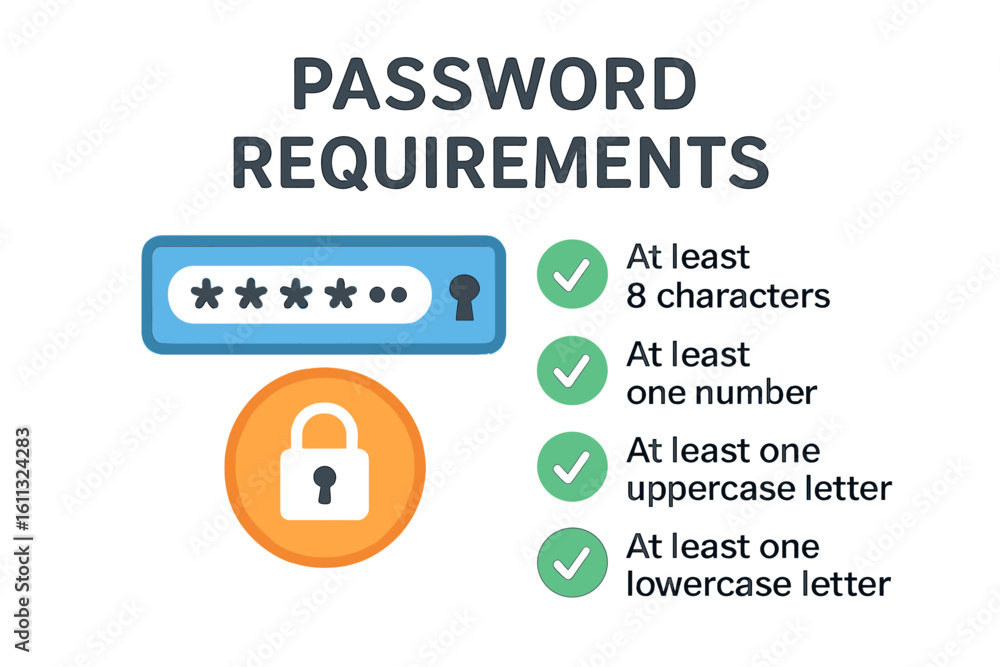 Aufkleber password requirement vector illustration. security concept for strong password with a checklist. log