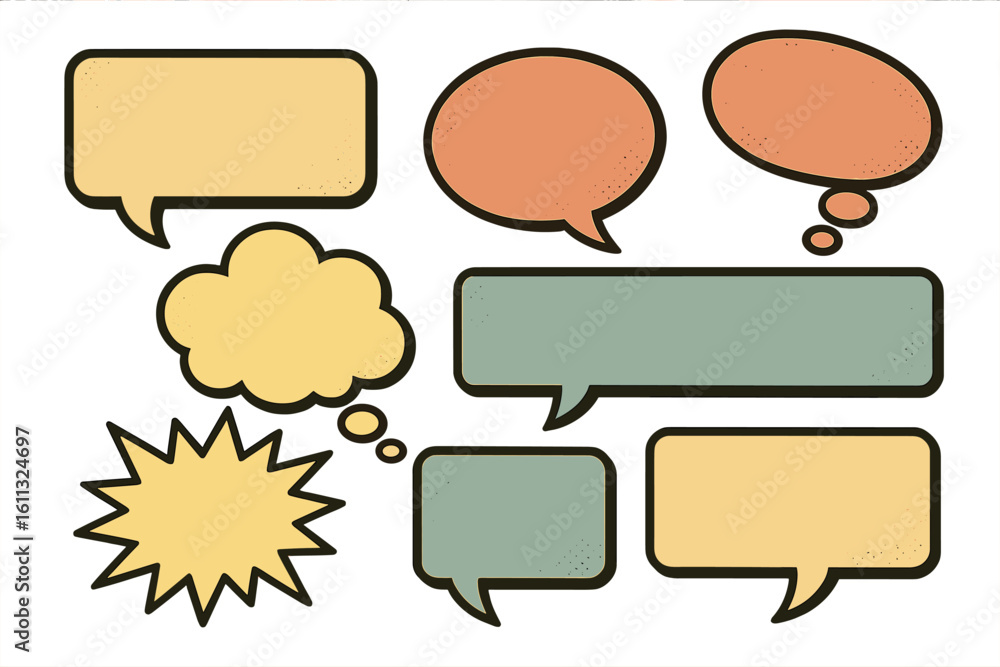 Poster retro comic speech bubbles set. vintage pop art dialog clouds and thought boxes. vector illustration