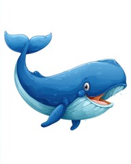 Cute Cartoon Blue Whale Swimming with a Happy Expression