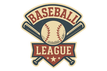 Vintage baseball sport logo design with crossed bats and ball. Classic american college team badge for championship. Vector tournament patch illustration for print.