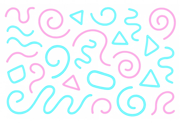 Neon pink and blue geometric lines intersecting, creating dynamic retro-style graphic pattern against transparent backdrop