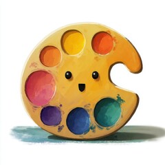 Cute Colorful Palette with Smiling Face and Vibrant Paint Dots