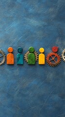 Colorful Figures and Gears on Abstract Blue Background for Creativity