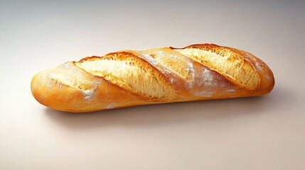 Golden Crusty Baguette Freshly Baked on a Neutral Surface