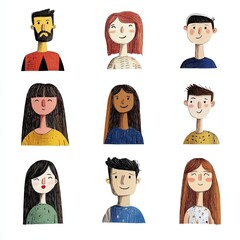 Diverse and Colorful Hand-Drawn Characters for Creative Projects