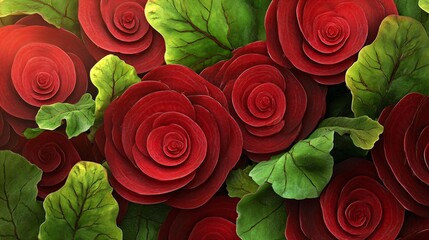 Lush Red Roses with Green Leaves in Elegant Floral Arrangement