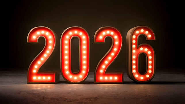 2026: New Year's Eve Countdown illuminated with vintage style light bulbs