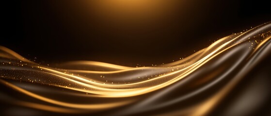 Obraz premium Elegant golden waves with sparkling particles in abstract fluid motion