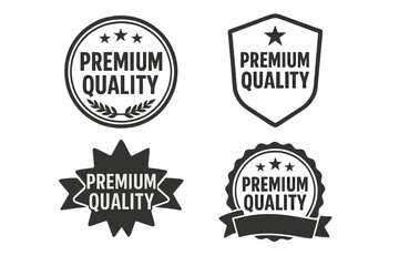Premium quality labels vector illustration set. Guarantee stamp and seal collection for best choice products. Certified badge icon with star and ribbon. Approved emblem.