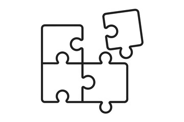 Puzzle icon for business solution and teamwork concept. Jigsaw outline for strategy, problem-solving, and collaboration. Final piece for success and completion.