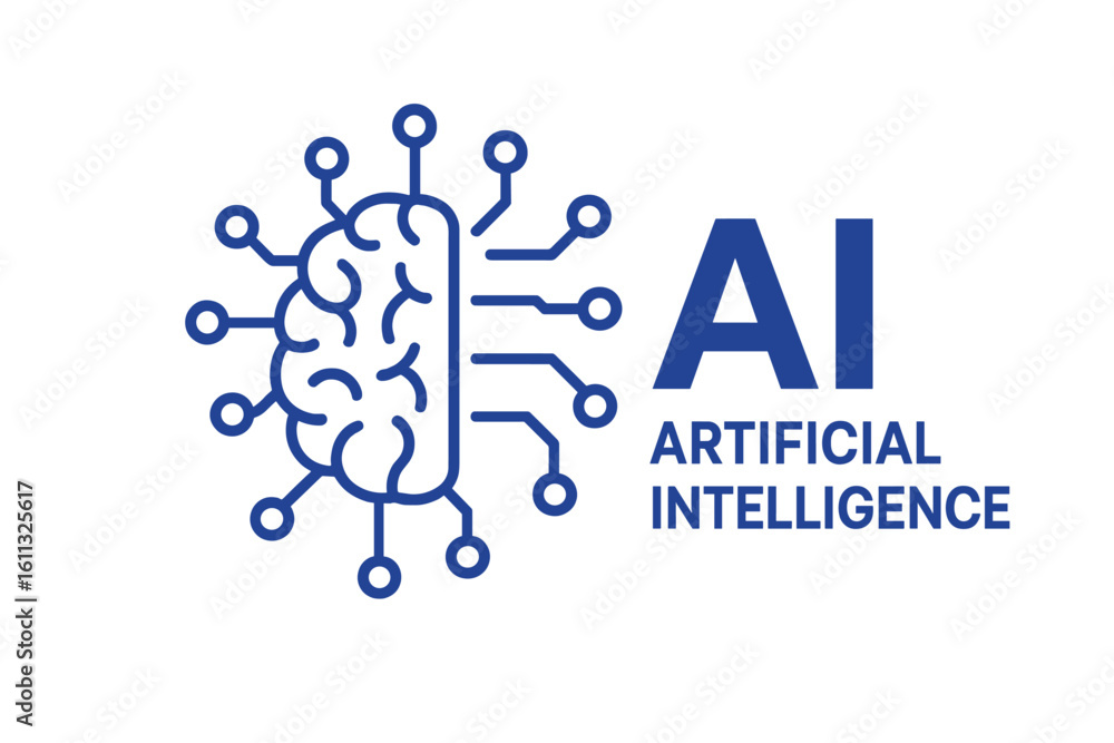 Poster artificial intelligence ai icon with brain and circuit board. machine learning, digital technology, 