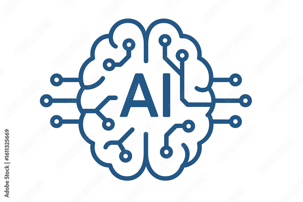 Aufkleber artificial intelligence ai logo. brain icon with circuit board. concept of machine learning, neural 