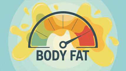  Flat illustration of body fat gauge with color-coded levels from low to high
