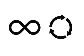 Circular economy and infinity loop icon set. Symbol for sustainable business model, resource management, recycling, and reuse. Endless cycle vector illustration.