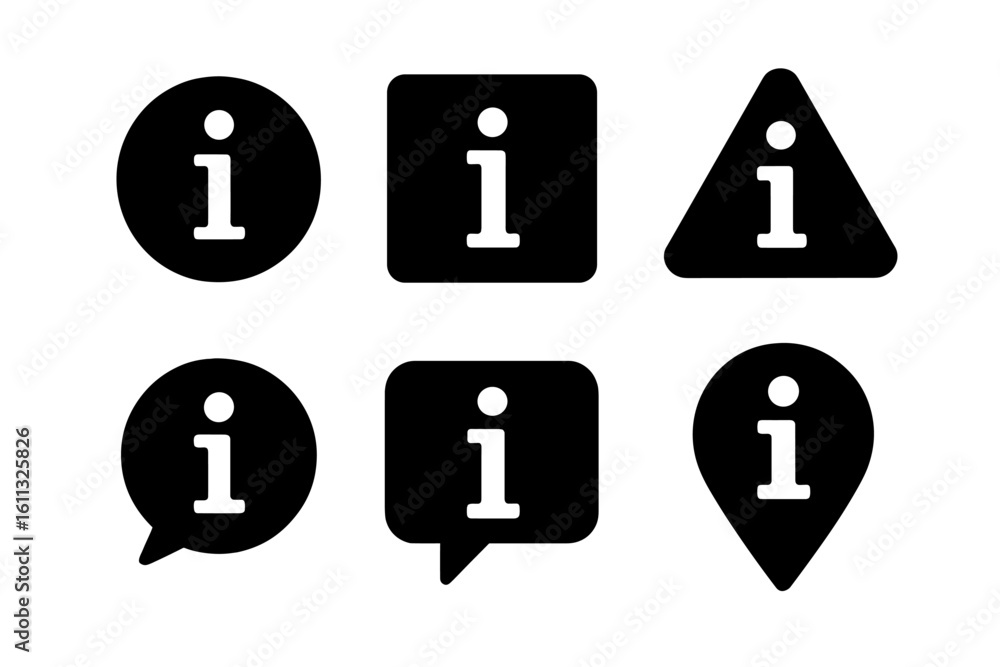 Poster info icons set. black bubbles and pointers for information signs. info symbol in flat style for web 