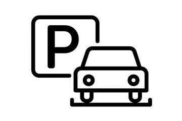 Car parking icon vector illustration. Parking lot sign symbol. Automobile park zone pictogram. Public transport graphic element for web, app. Road sign for vehicle.