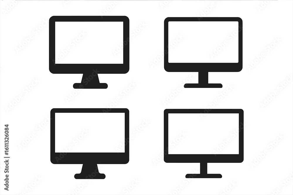 Poster computer monitor screen icon set. vector illustration of different desktop display devices. simple f