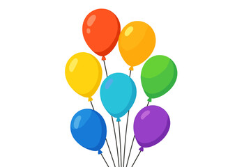 Bunch of colorful balloons for birthday party celebration. Flat cartoon vector illustration. Group of helium balloon flying up isolated on white background. Holiday decoration.