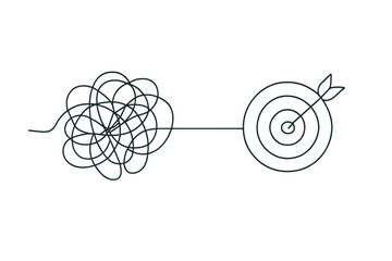 Continuous line drawing of chaos and order. Problem solving concept from mess to clarity. Achievement and success metaphor. Business strategy, goal, and target icon.