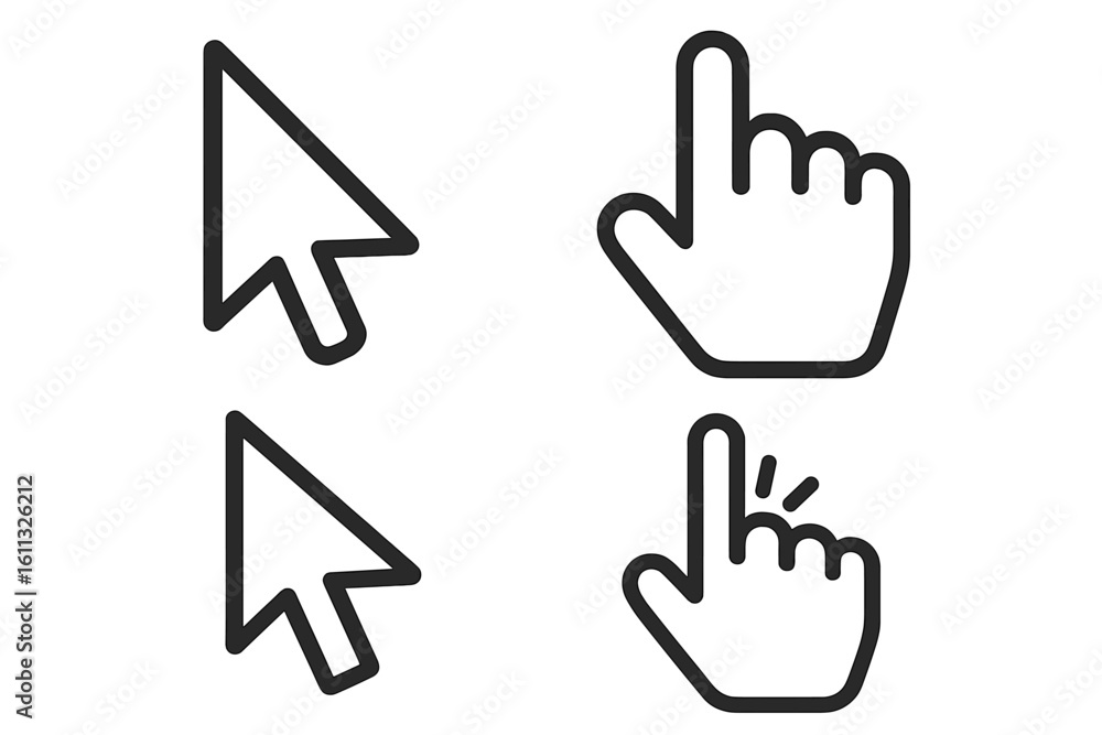 Fototapete cursor icons set with arrow and hand pointer shapes. mouse click symbol collection for web design, u