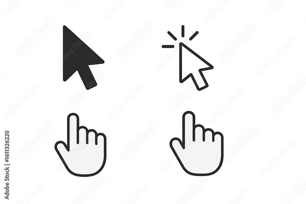 Fototapete cursor icons set in hand and arrow forms. mouse click cursor collection. arrow and hand pointer for 