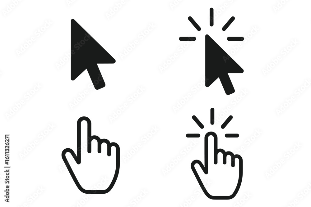 Poster cursor icons set in hand and arrow forms. mouse click cursor collection with pointer icons. vector i