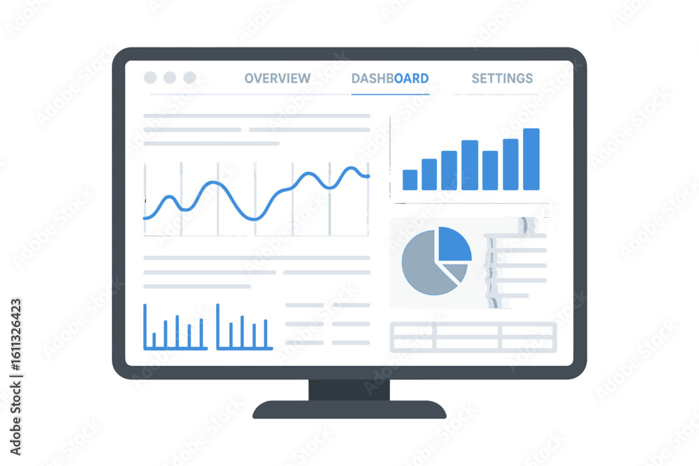 Aufkleber data analytics dashboard on computer screen. business intelligence report with graphs and charts for