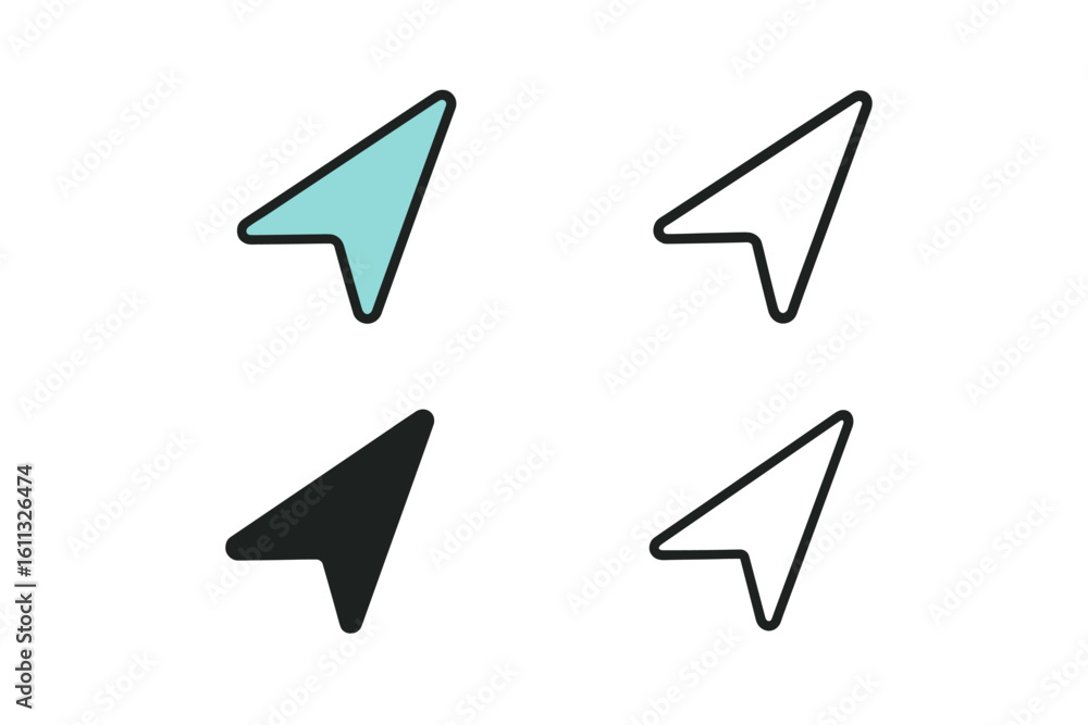 Fototapete pointer arrow cursor icon set in colored, outline, and solid styles. navigation and mapping symbol f