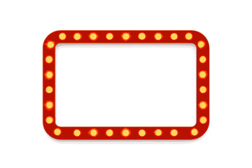 Retro rectangle light bulb frame. Red shining marquee sign. Empty billboard for cinema, theater, or casino advertising. Vintage vegas style vector illustration template.