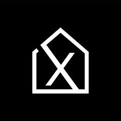 X letter house icon on black background