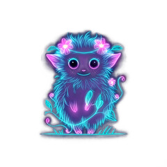Cute Glowing Forest Creature PNG Set – Fantasy Neon Animals with Floral Crowns and Bioluminescent Fur – Magical Cartoon Clipart with Transparent Background for Stickers, Prints and Digital Projects