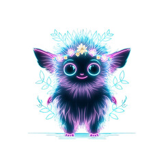 Cute Glowing Forest Creature PNG Set – Fantasy Neon Animals with Floral Crowns and Bioluminescent Fur – Magical Cartoon Clipart with Transparent Background for Stickers, Prints and Digital Projects