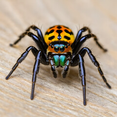 Colorful jumper spider (male of Philaeus chrysops) found in an Italian house during summer