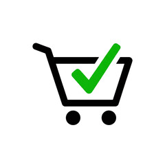 Shopping cart icon with green checkmark