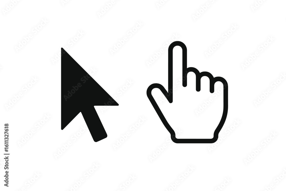Fototapete click cursor icon set with arrow and hand pointers. computer mouse symbol for web design, ui and ux 
