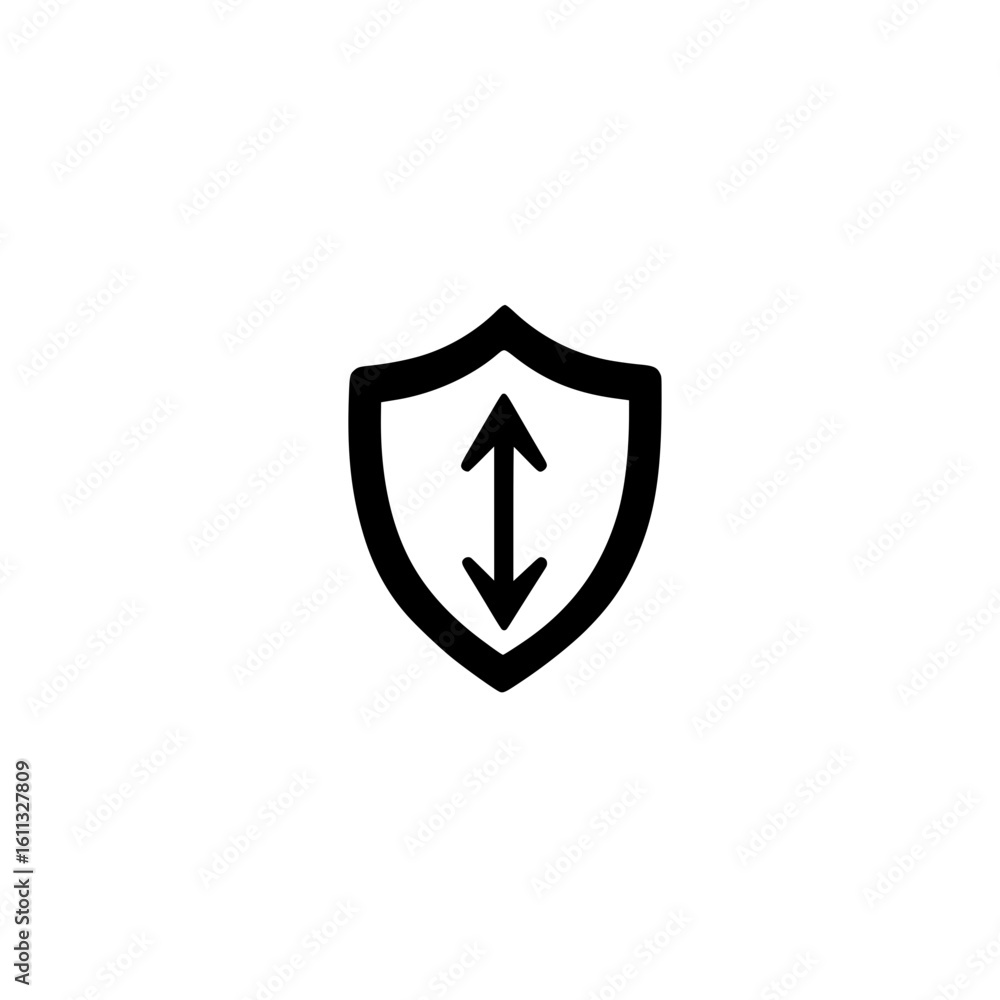 Poster Shield with up and down arrows icon symbolizing protection data flow security and control