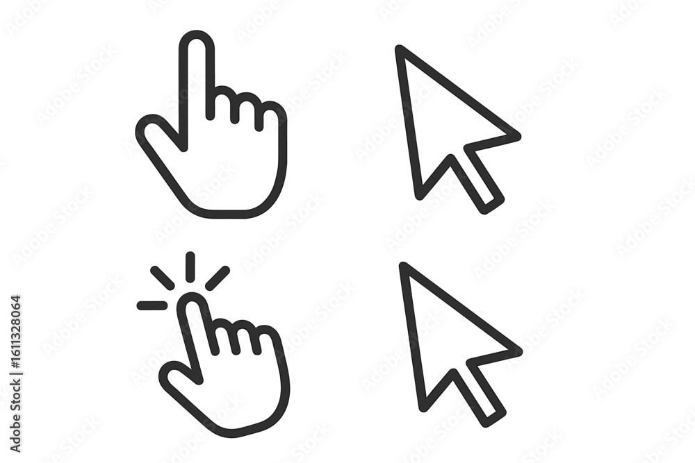Fototapete hand and arrow cursor pointer icon set. computer mouse click symbol collection for web design. ui, u