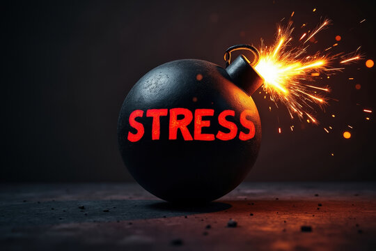 Bomb with the Word Stress Represents Impending Crisis and the Need for Immediate Action Concept - Powered by Adobe
