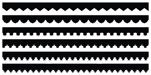 Scalloped border simple divider with cute heart and dots ornament edge cutout decoration isolated on white background.  