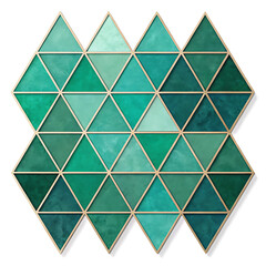 Abstract geometric pattern of green triangles with subtle texture and gold accents