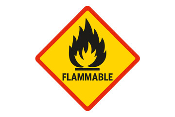 Flammable material warning sign. Hazard symbol for safety. Fire danger icon. Risk of flammable gases, liquids, solids, aerosols. Caution sticker label vector illustration.