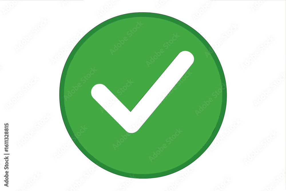 Poster green check mark icon for approval and success. yes symbol in a circle. correct, right and positive 