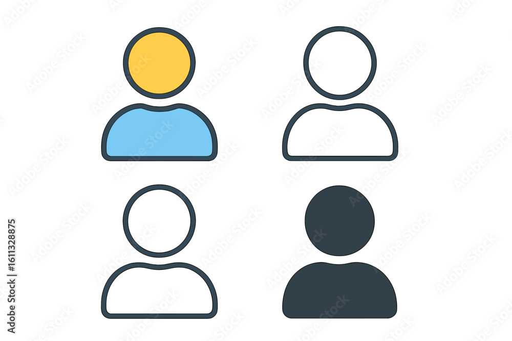Poster user icon set for web and app design. profile avatar symbol collection. includes colored, outline, a