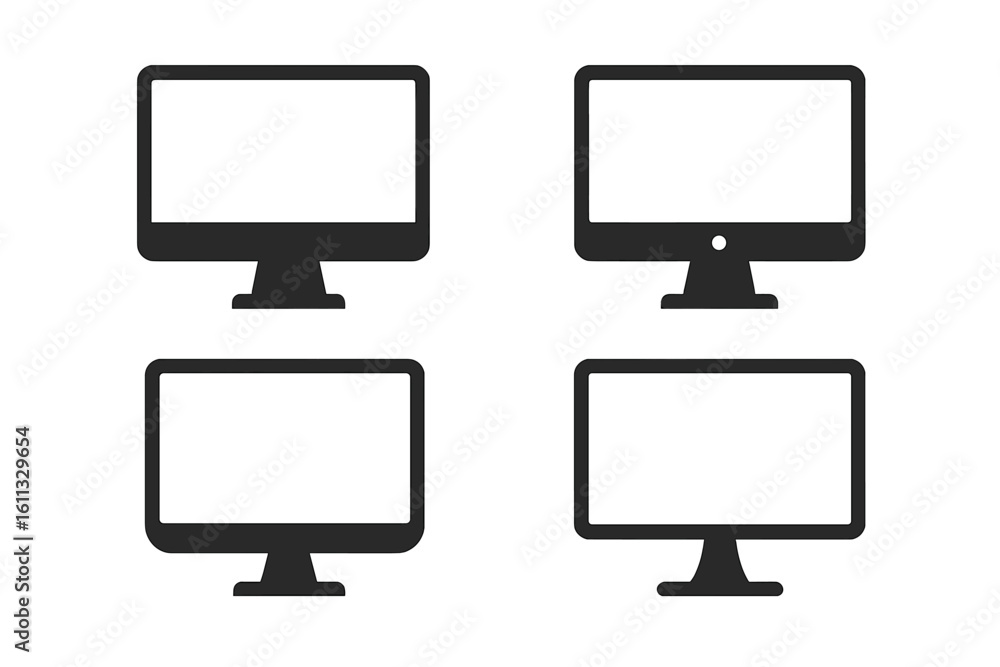 Poster computer monitor icon set. flat desktop screen silhouette. vector graphic symbol for web design. pc 