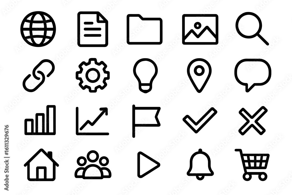 Poster universal line icon set for web and mobile app ui ux design. vector symbols for business interface. 