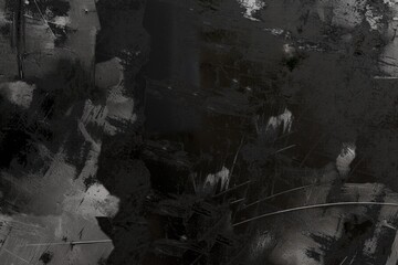 An abstract monochrome artwork featuring a chaotic blend of dark grays and blacks. textured...