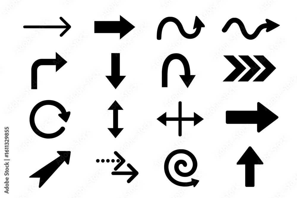 Poster big set of black vector arrow icons. different styles collection. navigation and direction signs for
